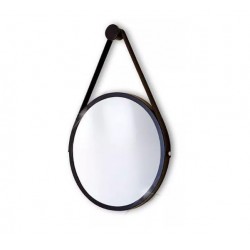 Espelho Decorativo Adnet Redondo 50cm Alça Couro Com Suporte